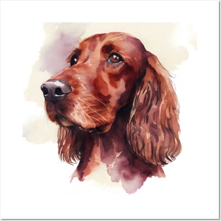 Irish Setter or Red Setter Watercolor Portrait Posters and Art